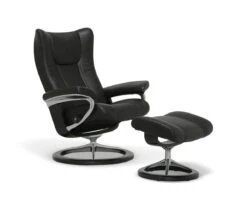 Stressless® Wing Recliner & Ottoman With Signature Base - Black