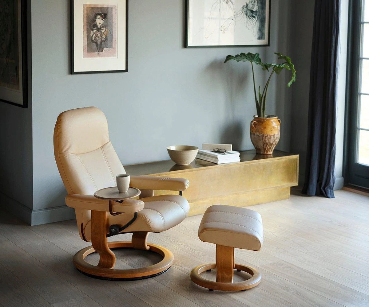 Stressless® Consul Recliner & Ottoman - Latte 4 Stressless® Consul Recliner & Ottoman - Latte - Image 2