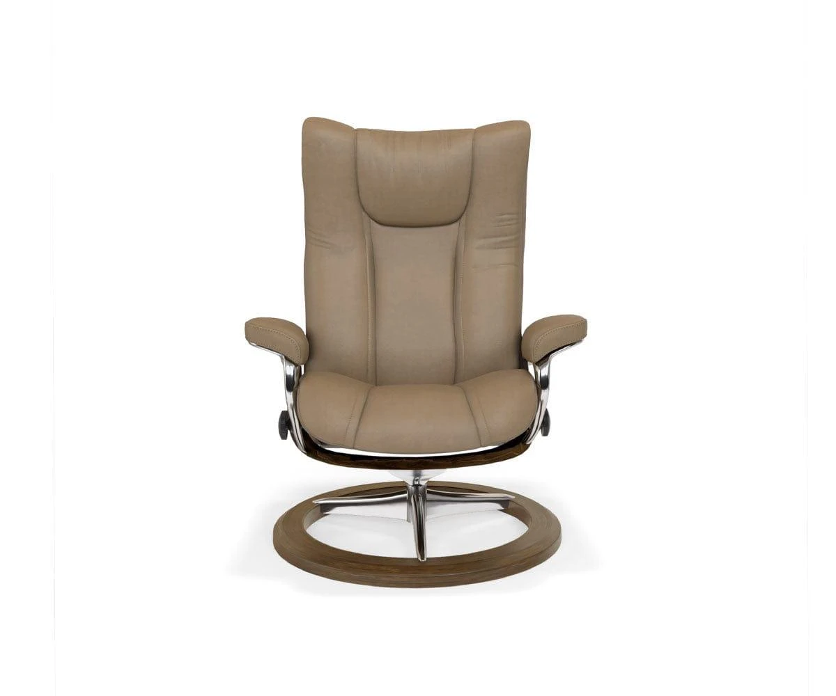 Stressless® Wing Recliner & Ottoman With Signature Base - Sand 4 Stressless® Wing Recliner & Ottoman With Signature Base - Sand - Image 2